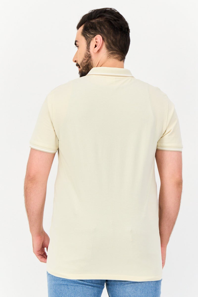 Celio Men Regular Fit Solid Short Sleeve Polo Shirt, Cream - Image 2